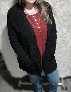 Women’s Zenana Plus Size Black Popcorn Knit Open Front Pocket Cardigan 2X - Picture 1 of 1