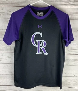 Under Armour Colorado Rockies Baseball Shirt Youth Large Loose Heat Gear Raglan - Picture 1 of 11