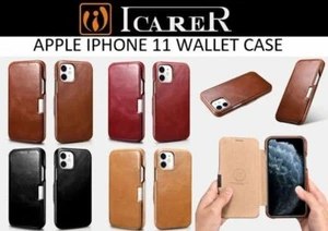 Apple iPhone 11 Vintage Serie Echtleder Geldbörse von Icarer 4 Farben - Bild 1 von 16