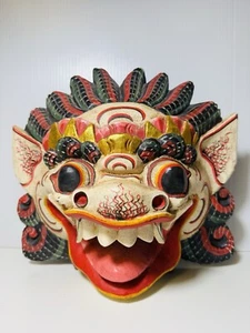 Maschera barong balinese vintage in legno intagliato a mano legno dipinto a mano arte da parete - Foto 1 di 11