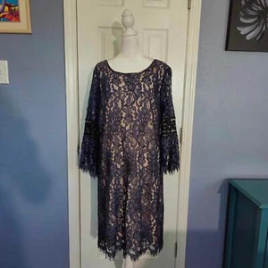 NWOT Cato W 16 Two Tone Gray Nude Lace Dress Scalloped Eyelash Fringe Cocktail - Picture 1 of 11