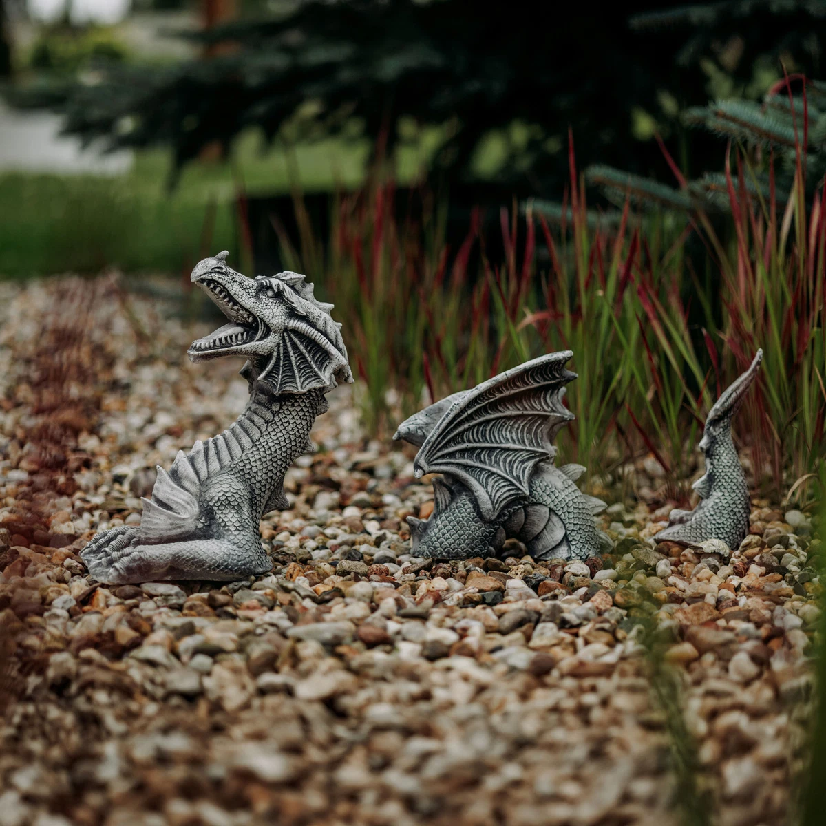 Drachen-Statue Aus Steinguss Für Den Garten – Frostsicher, 51 Cm Hoch, 18 Kg Schwer In Grau