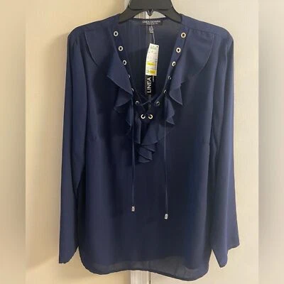 Linea Domani Azul Marino Pop Sobre Manga Larga Blusa Poliéster Grande Nuevo Con Etiquetas Foto 1 de 4