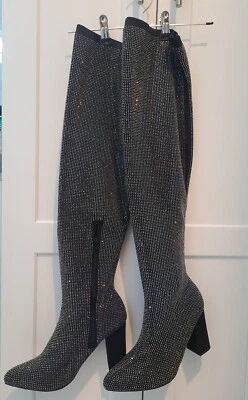 Wild Pair Bravy2 Knit Embellished Thigh High Boots- Size: 8M/ Pewter - Image 1 of 3