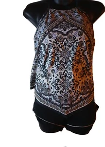 Women's 2 pc. Swim suite w/ Open back Halter Top and Boy short - Picture 1 of 4