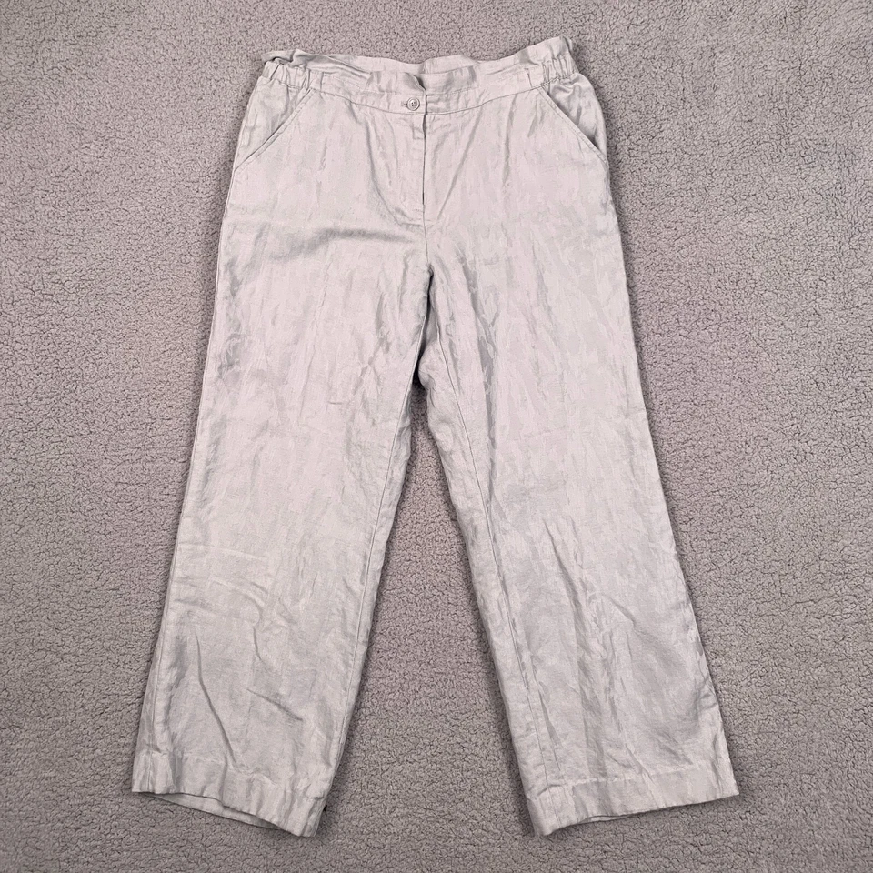 Peter Nygard Petites Women's Size 10 Linen Blend Pants Gray Floral Texture - Image 1 of 4