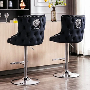Barhocker Luxus Design Barstuhl Tresenhocker Samt Schwarz Stuhl Loungesessel XXL - Bild 1 von 9