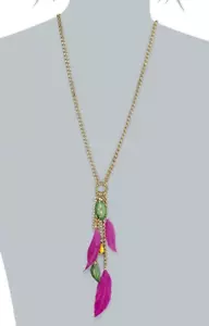 Betsey Johnson HAWAIIAN LUAU Ladybug Leaf & Pink Feather Y Necklace NEW - Picture 1 of 10