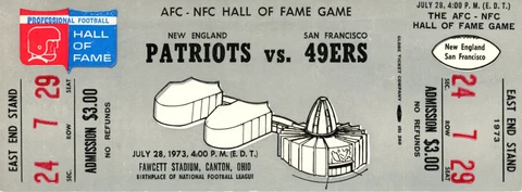 1973 Hall Of Fame Game Ticket New England Patriots vs San Francisco 49ers 37524 Cover