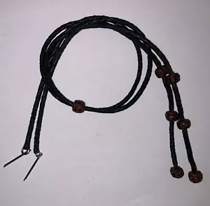 LEATHER ~ STAMPEDE STRING ~ 3 SMALL KNOTS ~ COTTER PINS - BLACK W/ BROWN KNOTS - Picture 1 of 5