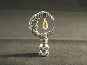 LAMP FINIAL-ANTQ. SILVER MOON W/AMBER BEAD-SATIN NICKEL BASE - Picture 1 of 9