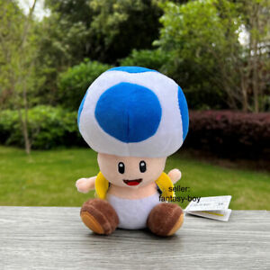 Cute Super Mario Plush Blue Toad 7" Mushroom Kingdom Stuffed Toy Soft Doll