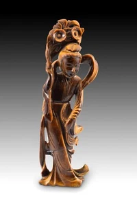 Court dancer or Guanyin. Tiger's eye stone carved. 20th century - Picture 1 of 7