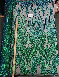 Iridescent Green "Hourglass " Stretch Nylon Spandex Mesh Sequin Fabric - Picture 1 of 11