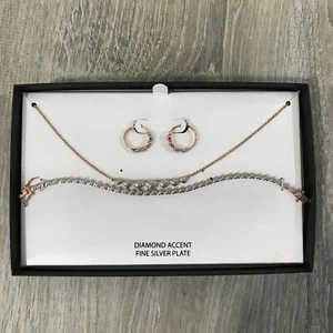 NEW $200 MACYS Captured Heart Rose Gold Sterling Silver Necklace Jewelry Set - Picture 1 of 4