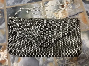 Vintage Black And Silver "Beaded" Evening Bag Made In Hong Kong - Picture 1 of 16