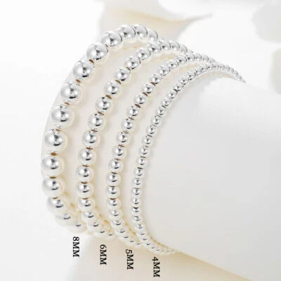 14k Gold Plated Beads Beaded Stackable Bracelets Women Bohemian 4mm 5mm 6mm 8mm - Изображение 1 из 4