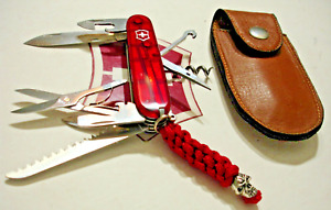 VICTORINOX Retired Translucent Ruby Red Huntsman Swiss Army Pocket Knife w/ Case