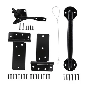 Wood Gate Hardware Set - Heavy Duty 6in T Hinge & Self-Locking Gate Latch & I... - Picture 1 of 7