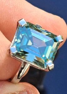 Anello di Fidanzamento 11,10 Ct VVS1 Taglio Smeraldo Blu Vivido Moissanite Diamante Misura 7 - Foto 1 di 8