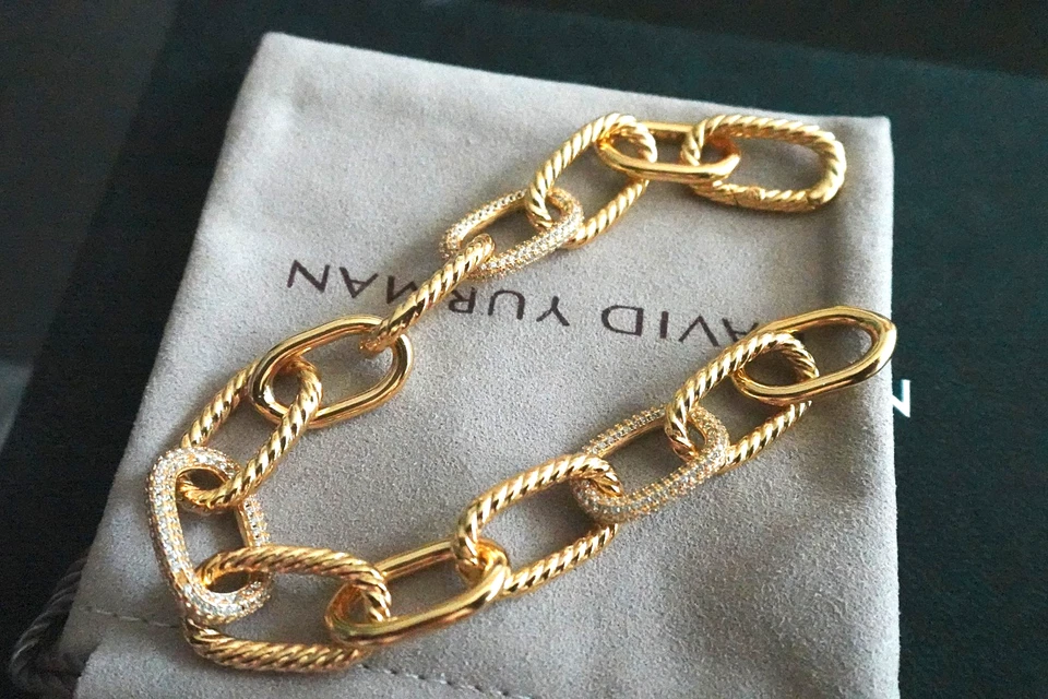 Nuevo/Davld&Yurman Esterlina Oro 18k y Diamante/18mm Ovalado Cable Link 7.5 Pulsera Foto 1 de 3