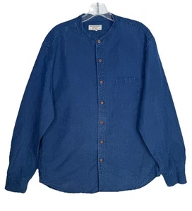 Wallace & Barnes Chambray Shirt Men Large Blue Linen Blend Mandarin Collar Prep - Picture 1 of 6