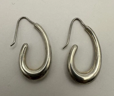 Brincos vintage de prata esterlina com argolas abertas ovais minimalistas modernistas - Imagem 1 de 4