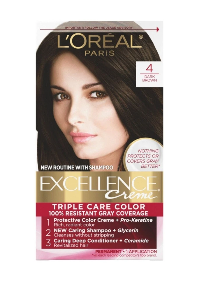 (Paquete de 8) Color de cabello triple protección L'Oreal Paris Excellence, marrón oscuro 4 Foto 1 de 1