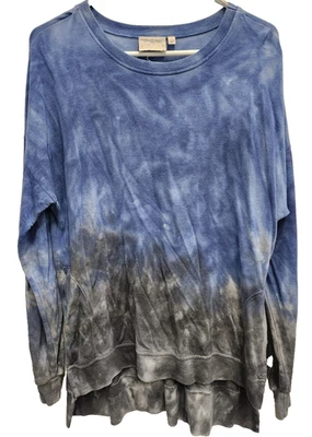 Top túnica hippie Dantelle para mujer BOHO talla mediana azul gris tie dye manga larga Foto 1 de 4