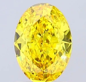 Lab Grown IGI Certified HPHT Diamond OVAL 0.51 Ct Fancy Vivid Yellow SI1 - Picture 1 of 7