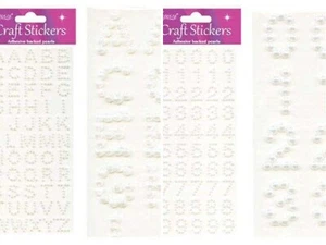 Pegatinas artesanales efecto perla blanca letras y números por hoja - Imagen 1 de 5