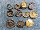 11 Antique Metal Victorian Picture Buttons Buildings Scenery Lighthouse