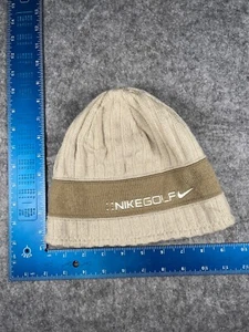 Nike Golf Beanie Toque Adult One Size Beige Knit Polyester Reversible Swoosh - Picture 1 of 7