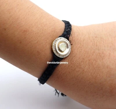 Uncut Polki Pave Diamond Bracelet 925 Silver Victorian Vintage Fine Jewelry - Image 1 of 4