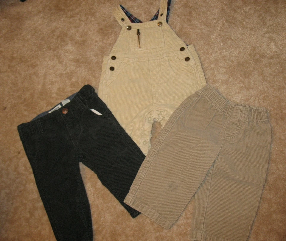 LOT OF 3 * Boys 6-9 Month CORDUROY PANTS & OVERALLS - excellent condition - Image 1 of 1