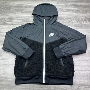 Nike Jacket Boys Large Black Full Zip Sherpa Teddy Windrunner Warm Hooded Hoodie - Picture 1 of 14
