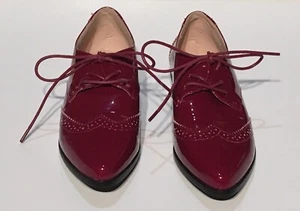 Women's faux Patent Leather Lace Up Pointed Toe block Heel Oxford Shoes - Picture 1 of 7