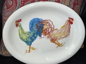 TIFFANY & CO Tiffany Roosters 14-1/2" Oval Serving Platter 1998 Made in England - Picture 1 of 6