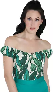 Hell Bunny «RAINFOREST KEYHOLE» Vintage Tropical Leaves SHIRT Bluse Rockabilly - Bild 1 von 7
