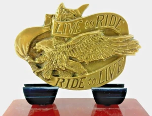 Vintage Harley Davidson Motorcycle Live Ride Eagle Biker Rider Brass Belt Buckle - Picture 1 of 13