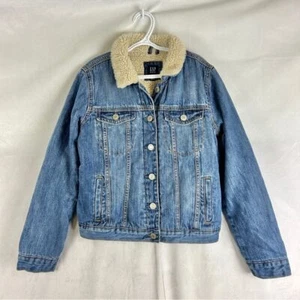 GAP Kids Sherpa Fleece Lined Denim Jacket Size XL/12 Blue Fall Autumn Jean - Picture 1 of 4