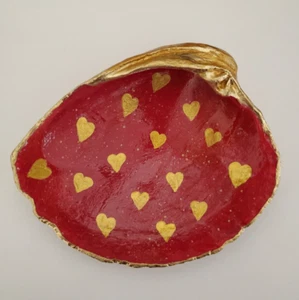 Muschelkunst Gold Herzen und Rot handbemalt mit Blattgoldbesatz - Bild 1 von 2