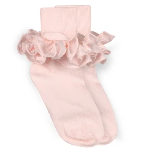 Jefferies Socks Misty Ruffle Lace Turn Cuff Socks 1 Pair Pastel Pink Size 4-5.5 - Picture 1 of 2