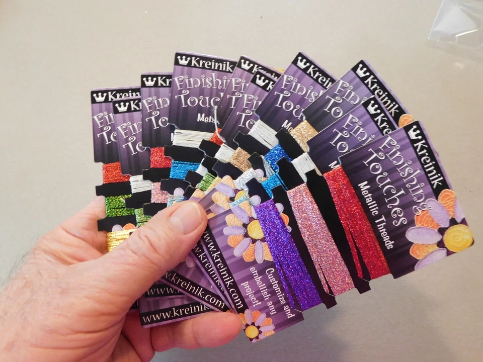 Set of 10 Kreinik Metallic Thread 3 Color Cards / Many Different Colors / H - Image 1 of 4