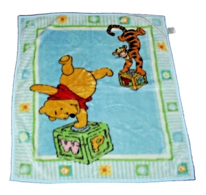 Vintage Disney Winnie the Pooh Tigger Blocks Blue Plush Baby Blanket Lovey - Picture 1 of 2
