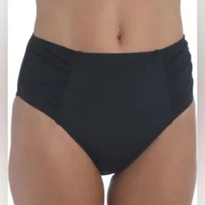 New La Blanca Island Goddess Side Shirred High Waist Bikini Bottoms Black Sz 10 - Picture 1 of 9