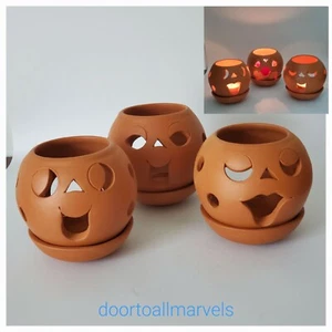 Tea Light Votive Terracotta Luminary Pumpkin w/ Underplate NEW VTG Transylvania - Picture 1 of 9