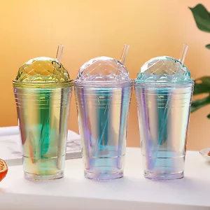 560ml Water Straw Bottle Translucent Lid Eco-friendly Cute Straw Cup - Picture 1 of 16