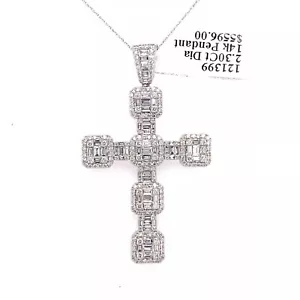 14k White Gold 2.30 Ct Diamond Cross Pendant, 6.9gm - Picture 1 of 4