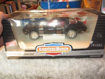 AMERICAN MUSCLE 1963 CORVETTE STING RAY TUXEDO BLACK 1/18 SCALE DIE CAST METAL - Image 1 of 4